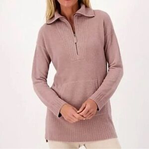Barefoot Dreams Womens CozyChic Lite Half Zip Ribbed Tunic Sweater XS